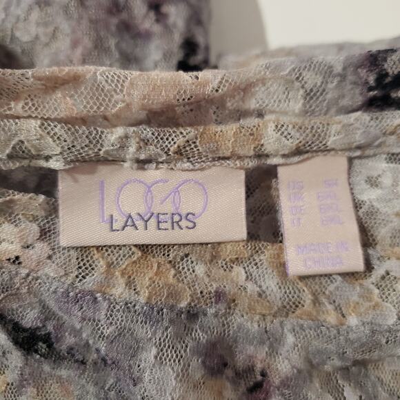 LOGO by Lori Goldstein Floral Tie Dye Sheer Lace Top Womens Size 5X Long Sleeve - Picture 7 of 11